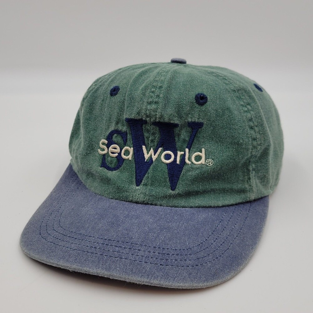 Vintage Sea World Capital Letters Green Blue Snapback Trucker Hat Cap One Size